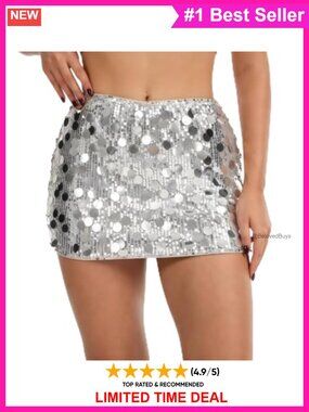 Sparkly Sequin Mini Skirt Bodycon High Stretch Night Out Party Skirt